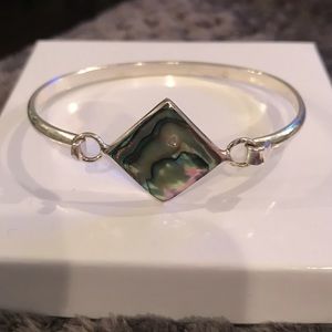 Sterling and natural abolone shell bangle bracelet